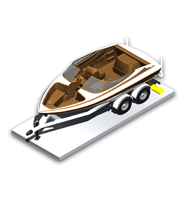 Diagram of boat parked in an outdoor storage unit size around 20 to 30’ long