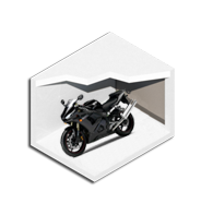 Diagram of 5x10 enclosed storage unit size with a motorcycle in it